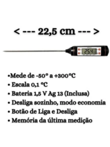 Termômetro Culinário Cozinha Digital Espeto Carnes Molhos Chocolate - Preto - Visão 2