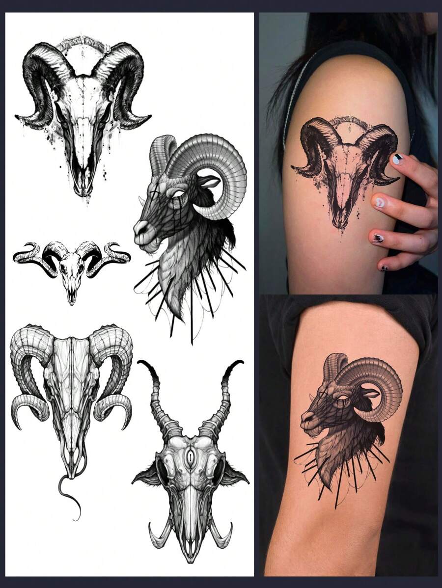 4 piezas Juego de tatuajes temporales con diseño grande de tótem para Body y brazo - Negro - Ver 1