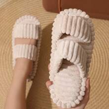 Cozy Women Plush Slippers - Soft Sole, Fuzzy, Solid Color, Elegant, Slip-On, Warm, Breathable, Anti-Slip EVA Sole, Fabric Upper, Indoor Slippers For All Seasons