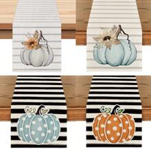 Corredor de mesa listrado de abóbora, girassol e folhas de ação de graças de outono; Decoração de mesa interna de serapilheira listrada sazonal para cozinha de fazenda, reuniões familiares e decoração de outono, adequada para feriados, festas, aniversários, casamentos e jantares, decoração de casa, artigos de festa