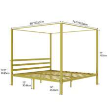 Metal Four Poster Canopy Bed Frame 14 Inch Platform With Built-In Headboard Strong Metal Slat Mattress Support, No Box Spring Needed, Gold, King Size - Black - View 2