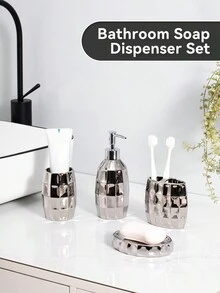 LIVEHOUSE Bathroom Accessories Set, Mosaic Ceramic Bathroom Accessory Sets Include Lotion Dispenser, Toothbrush Holder Tumbler, And Soap Dish - Bạc - Xem 4