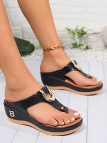 Women's Wedge Flip Flops, Stylish Hollow Platform Slide Sandals, Fashion Summer Outdoor Beach Vacation Shoes