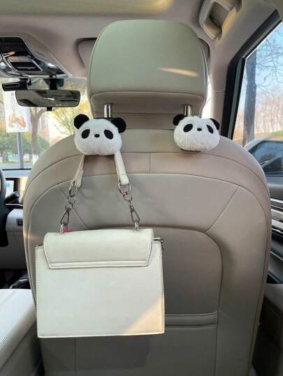 2pcs Plush Panda Car Hooks, Creative Car Seat Back Storage Hooks