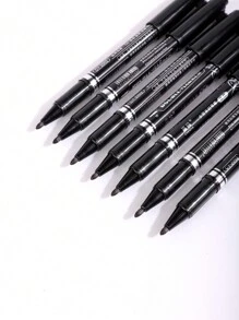 Black Permanent Marker Pen, 10pcs Fine Point Black Markers , Waterproof, Oil-Based, Small Double-Headed Marker Pen For Office And School Supplies, Cartoon Drawing And Sketching Back To School