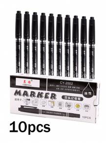 Black Permanent Marker Pen, 10pcs Fine Point Black Markers , Waterproof, Oil-Based, Small Double-Headed Marker Pen For Office And School Supplies, Cartoon Drawing And Sketching Back To School