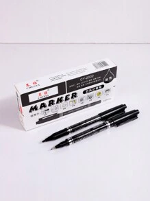 Black Permanent Marker Pen, 10pcs Fine Point Black Markers , Waterproof, Oil-Based, Small Double-Headed Marker Pen For Office And School Supplies, Cartoon Drawing And Sketching Back To School