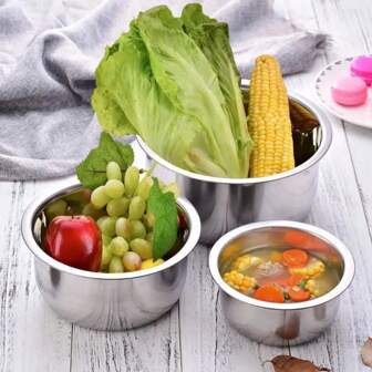 1set 5pcs Thickened 410 Stainless Steel Seasoning Cups, Non-Magnetic, Ideal For Hotel Kitchen, Whisking Eggs, Kneading Dough, And Buffet Multi-Purpose Bowl