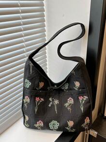 Quilted Floral Pattern Women's Xi Shoulder Bag - Black - View 10