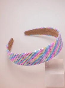 1pc Girls' Rainbow Sparkle Headband, Fashionable & Wide Headband Suitable For Daily Use - Multicolor - View 5