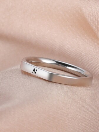 1pc Stainless Steel Initial A-Z Simple Style Personalized Ring, Couple Rings, Valentine's Gift,Mom,Mother,Mother's Day,Gift