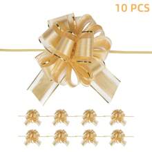 10 Pieces Pull Bow Gift Wrapping Pull Bow Ribbon, Pull Bows For Christmas Wedding Baskets Valentine's Day, Bows Multicolor Ribbon Bow For Gift Wrapping (Gold) - 10 - View 1