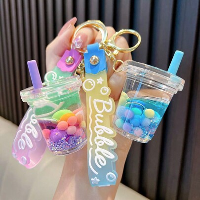 1 Pc Festival Creative Milk Tea Cup Keychain Gift Bag Accessories Small Pendant Decorative For Car Keys, Backpack Decoration, Couple Gift,