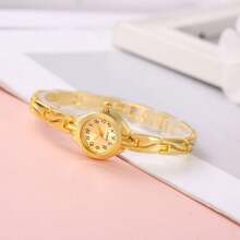 1pc Gold Bracelet Wristwatch For Women, Elegant Female Watch With Chain Link Strap, High Fashion Value, Perfect For Students And Young Women, Simple & Stylish Women's Watch