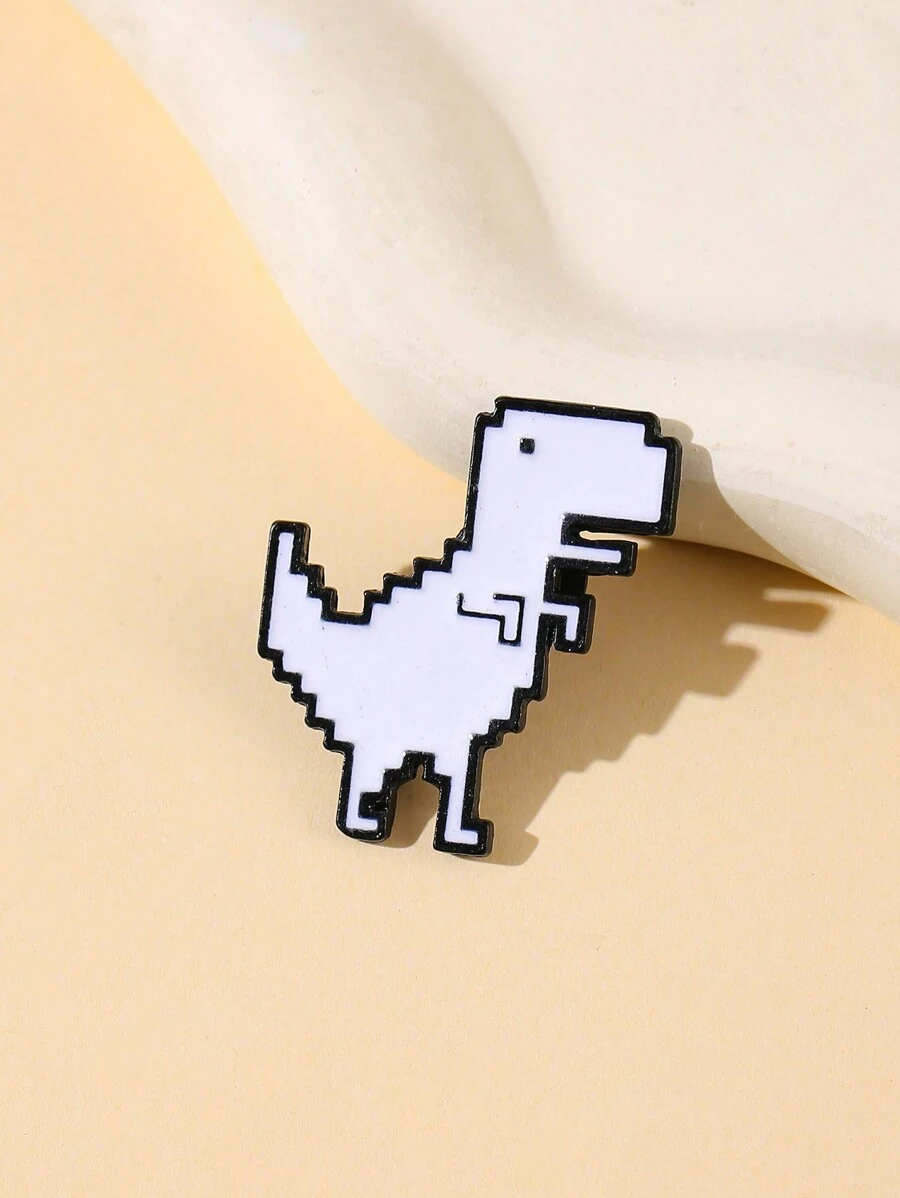 Broche con dinosaurio de dibujos animados - Blanco y Negro - Ver 1