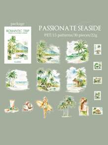 30入組旅行主題貼紙，PET防水材質，裝飾筆記本相框手機殼水杯垃圾雜誌，手工創意DIY必備 - 彩色 - 查看 12