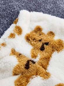 2pcs/Set Young Girl Girls Cute Cartoon Bear Printed Fleece Top And Shorts Set, Party Gift - White - View 4