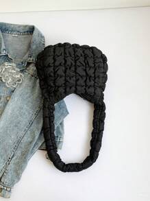 Black Folded Cloud Shape Underarm Bag - Black - View 6