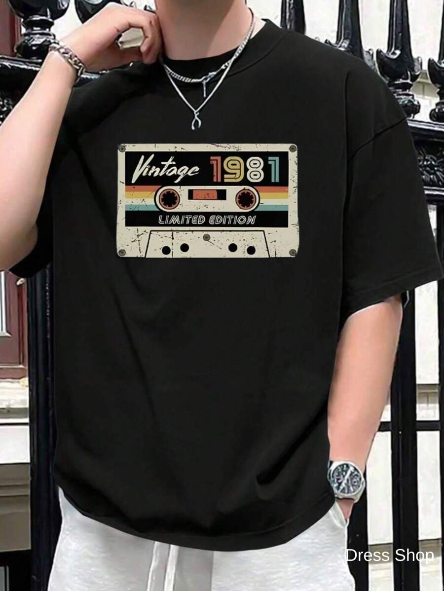 VINTAGE 1981 Men's T-Shirt 100% Cotton Shirt Mesh 30.1 - Black - View 1