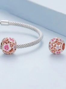 WOSTU 1 pièce Charme de fleur romantique rose violette en argent sterling 925, breloque en forme de cœur de cerisier rose, perles de phalaenopsis, pendentif Tour Eiffel et rose rouge sertis de zircone cubique rose doré, pour bracelet et collier DIY pour femmes. Cadeau pour maman, amie, fille.