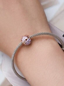 WOSTU 1 pièce Charme de fleur romantique rose violette en argent sterling 925, breloque en forme de cœur de cerisier rose, perles de phalaenopsis, pendentif Tour Eiffel et rose rouge sertis de zircone cubique rose doré, pour bracelet et collier DIY pour femmes. Cadeau pour maman, amie, fille.