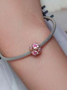 WOSTU 1 pièce Charme de fleur romantique rose violette en argent sterling 925, breloque en forme de cœur de cerisier rose, perles de phalaenopsis, pendentif Tour Eiffel et rose rouge sertis de zircone cubique rose doré, pour bracelet et collier DIY pour femmes. Cadeau pour maman, amie, fille.