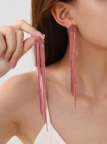 1pair Handmade Fringe Copper Chain Earrings, With Assorted Shapes And Colors, Pattern, Color And Position May Differ - Hot Pink - View 2