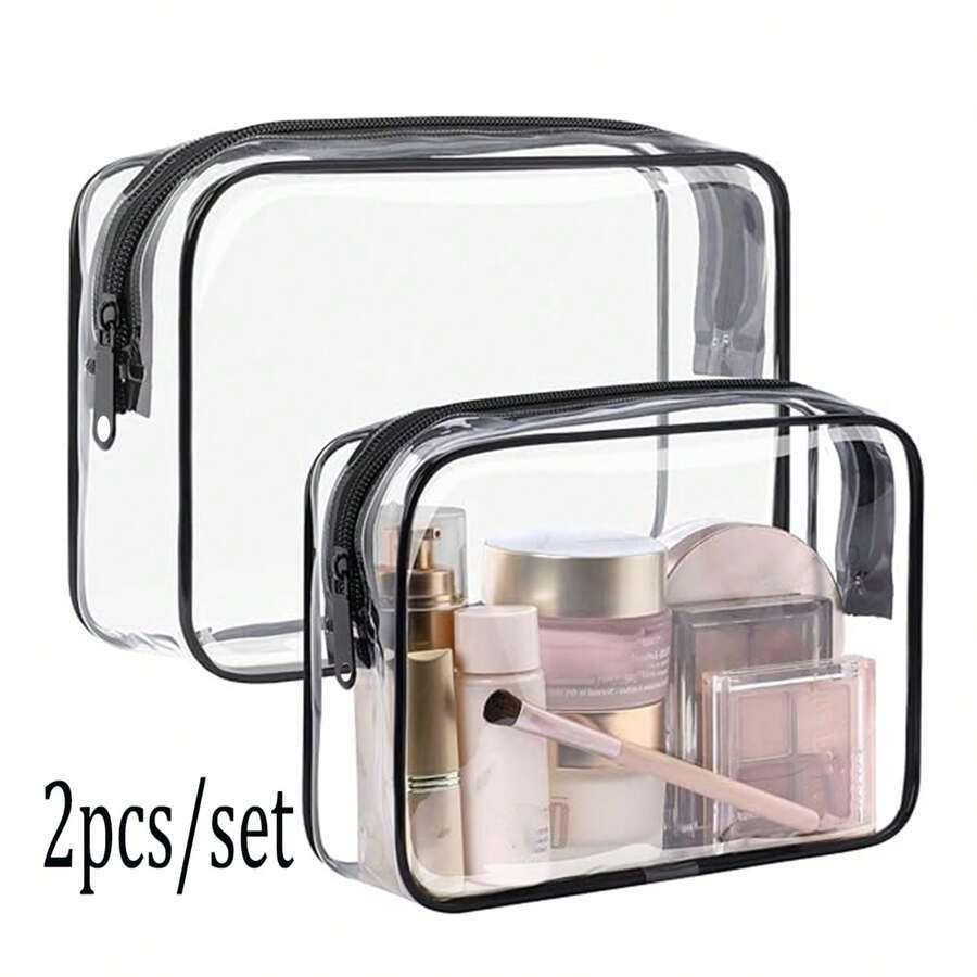 Set de 2 bolsas de aseo transparentes para viajar, bolsa de aseo para aeropuerto y viaje, bolsa transparente para viaje, bolsa de aseo de tamaño de cuarto de galón para mujeres y hombres, organizador de maquillaje, bolsa de almacenamiento de maquillaje, estuche de maquillaje pequeño, accesorios de viaje, bolsa de maquillaje, bolsas de maquillaje, bolsa de maquillaje