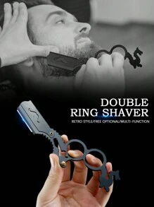 雙指環手動摺疊理髮剃刀架油頭造型修面刮鬍刀 - 黑色 - 查看 2