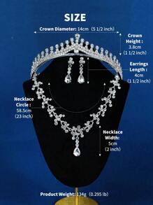 4pcs/Set Luxury Rhinestone Crown Necklace & Earrings Set, Bridal Wedding Party Jewelry Accessories