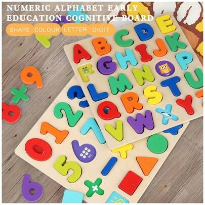 1pc Children's Digital Puzzle Building Blocks Early Education Alphabet Shape Matching Board Game Toy For Boys And Girls