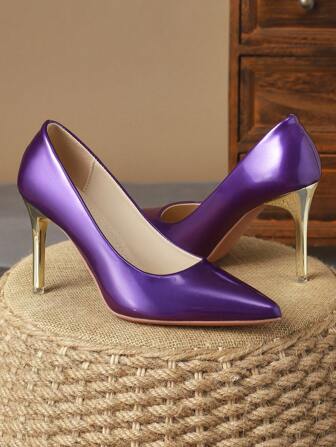 MonaNise Zapatos de tacón morados de punta fina y calado bajo de alta calidad, con tacón delgado de 9 cm, para compras, vacaciones, viajes y actividades al aire libre, de estilo casual y vintage