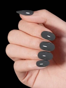 24入組短方形/短橢圓型丙烯酸假指甲，12種尺寸暗灰色假指甲，適用於家居自己做指甲藝術裝飾，指壓式假指甲美甲用品 - 深灰色 - 查看 9