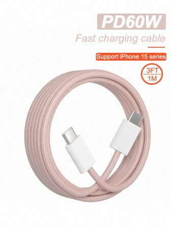 1 paquete de 60W Cable cargador rápido USB C a Tipo C, cable de datos de carga rápida tipo C trenzado de nailon compatible con iPhone 17/17 Air/17 Pro/17 Pro Max, accesorios para automóvil cable de carga tipo C compatible con Samsung Galaxy S25/S24/S23/S22/S21/S20 Series