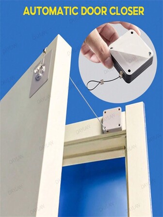 500-1200g No-drilling Automatic Door Closer, Pull-type, Punch-free, Buffered, Pull Rope Type, Auto Door Closer