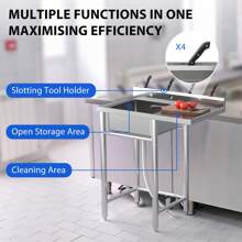 Kitchen Sink With 4 Knife Holders, Outdoor Free Standing Sink, Utility Single Bowl Kitchen Sink With Drainboard, Stainless Steel Sink For Commercial Kitchen Garage Laundry Room, 40"