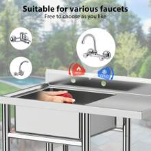 Kitchen Sink With 4 Knife Holders, Outdoor Free Standing Sink, Utility Single Bowl Kitchen Sink With Drainboard, Stainless Steel Sink For Commercial Kitchen Garage Laundry Room, 40"