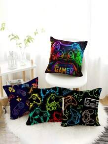1 Stück & 4 Stücke Gaming Controller Thematische dekorative Kissenbezüge, Traum für Männer, geeignet für Auto, Zuhause, Schlafzimmer, Wohnzimmer (Innenkissen nicht enthalten)