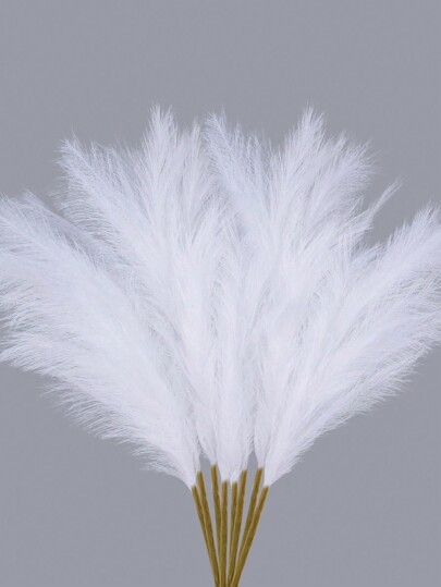 10pcs/20pcs-Artificial Reed Grass Boho Decor Faux Pampas Grass Large Tall Fluffy Artificial Fake Flower Bulrush Reed Grass For Vase Filler Farmhouse Home Kitchen Bohemian Decoration, Room, Wedding Party Decor (White), Valentine's Day, Gift,Fall Decor,Autumn,Fake Plants