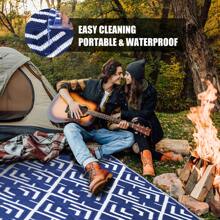 Outdoor Plastic Straw Rug, Waterproof Outdoor Rugs, Reversible Area Rug, Large Outside Carpet For Camping, Balcony, RV, Deck, Picnic, Beach - Maze (Blue + White) - View 5