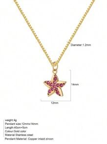 1pc Heart-Shaped Demon Eye, Star & Sun, Turtle, Bee, Conch Shaped Golden Pendant Necklace, Ocean Theme Stainless Steel Women's Jewelry - Yellow Gold - View 50