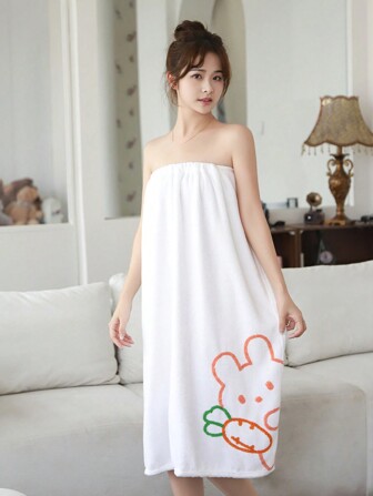 1 件女士可穿戴连帽浴巾，涤纶纤维，纯色，可爱动物刺绣图案，浴袍或厨房/面巾，吸水、快干且柔软，适用于浴室、酒店、派对、海滩、旅行、节日礼物