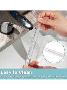 2/4/6/12 件可重复使用替换吸管，适用于 40 盎司探险玻璃杯，带清洁刷的塑料吸管，适用于 30 盎司杯水壶，学校用品 - 彩色 - 查看 5