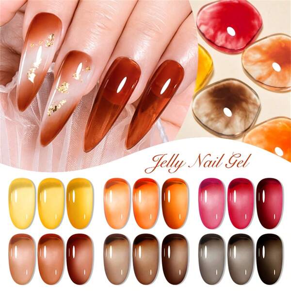 Ensemble de vernis à ongles en gel jelly ambre 6 pièces 7ML, Ensemble de vernis à ongles en gel transparent pour ongles d'été, vernis à ongles en gel semi-permanent jelly glass, dissolvant d'ongles UV/LED, kit de manucure d'art d'ongle, fournitures d'ongle, cadeaux de salon de maison DIY pour femmes