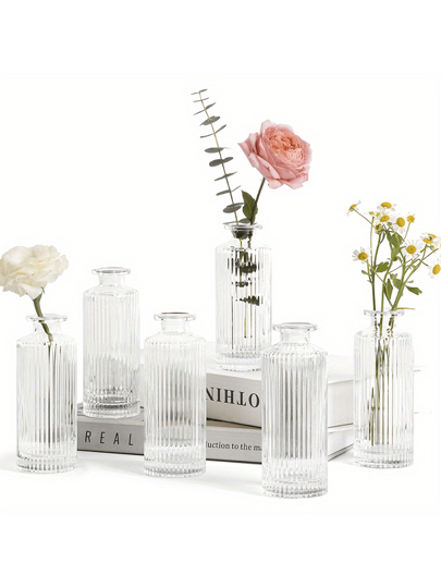 6pcs/Set Vintage Style Glass Flower Vases, Centerpieces For Decorations, Table Top Decor For Wedding, Party, Home, Halloween, Gifts Birthday Graduation Home Decor Room Decor Glass Vase
