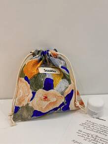 1pc Sweet Fashion Mini Floral Drawstring Cosmetic Bag Portable Lipstick Toiletry Cosmetics Storage Bag Headphone Storage Bag Suitable For Travel And Daily Men And Women Travel Accessories Full Of Spring (Random Patterns) Make Up Bag - Multicolor - View 18