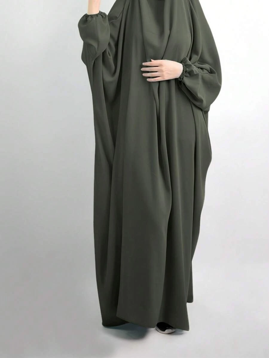 1 chiếc áo choàng Abaya Nida trơn màu cho nữ, vải thoáng khí và mềm mại, rộng rãi, thoải mái, thiết kế buộc dây tiện lợi khi mặc ngoài trời, áo choàng cầu nguyện Jilbab - xanh quân đội - Xem 1