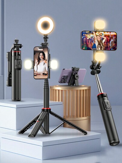 AXNEN 51" Portable Selfie Stick Tripod LED-Light, 360 Rotation Over Look, Detachable Cell Phone Holder, Versatile Extended Extendable Cell Phone Tripod Mount With Wireless Remote Shutter Compatible With Iphone And Android Phone Smartphone/Camera/Gopro
