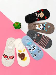 12 Pares Calcetines Invisibles Para Mujer Con Orejas De Peluche,Calcetines De Estilo Barco Con Dibujos Animados De Animales Para Diariamente - Verde militar - Ver 6