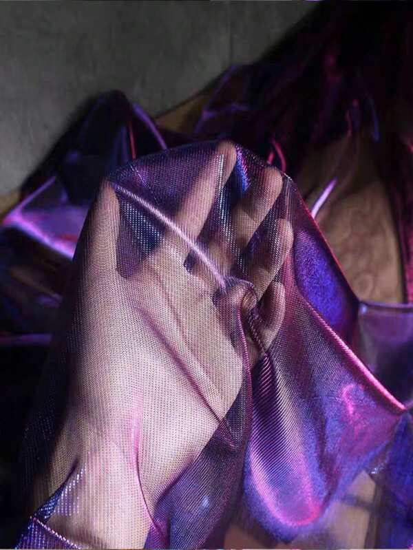 1pc Gradient Two-Color Mesh Fabric, Laser Texture See-Through Fabric Long Skirt Shawl Creative Handmade Fabric